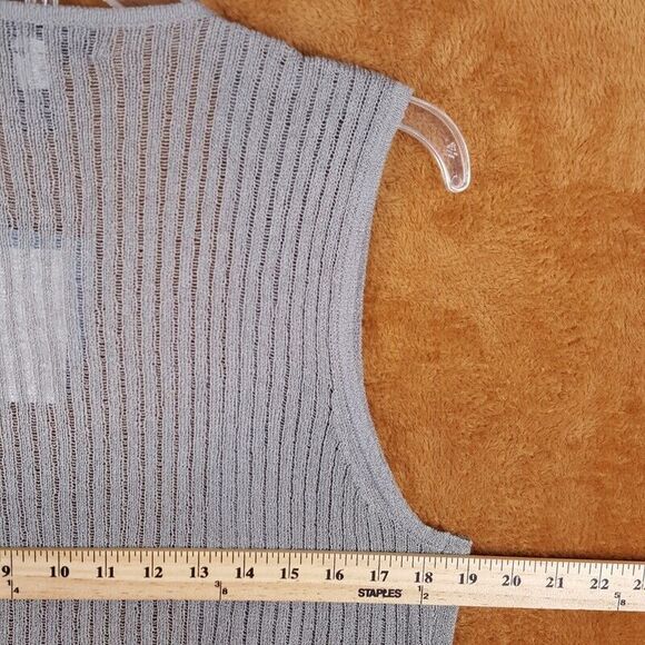 CABLE & GAUGE Womens Sweater Large Gray Vest Ribbed Open Sheer Knit Asymmetrical - Picture 4 of 6